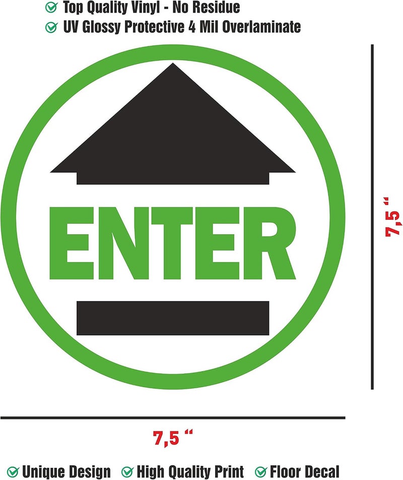 Al Raied ARS® Enter Sign - 10 Decals per Pack, 7.5" Round Social Distancing Floor Decals - Image 3