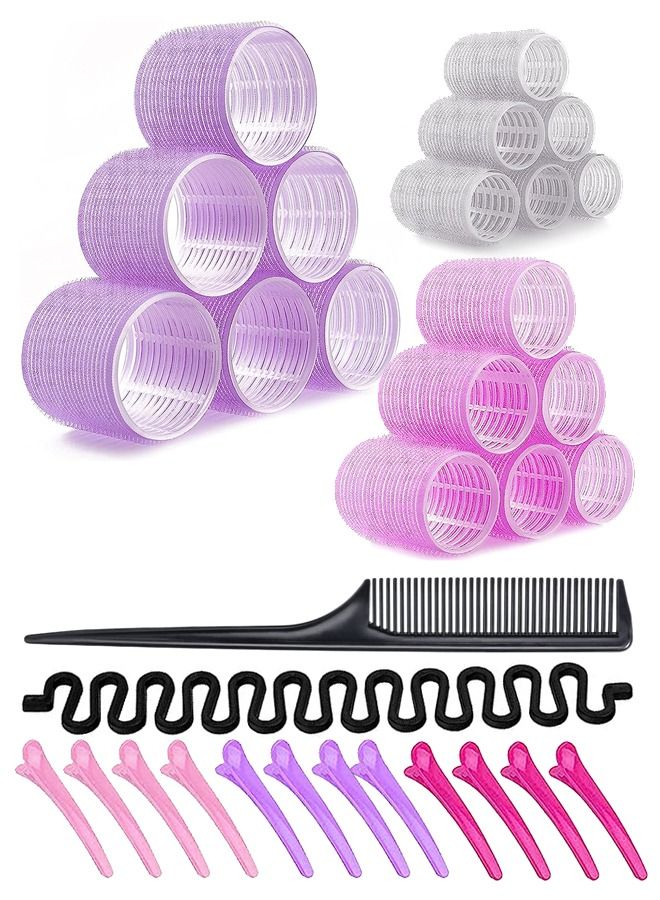 Generic 32 Pcs Hair Rollers Set, Curlers Tools for Women, 18 Pcs Self Grip Hair Volume Curlers Rollers, 12 Pcs Hair Clips Salon, 1 Rat Tail Comb  - Image 1