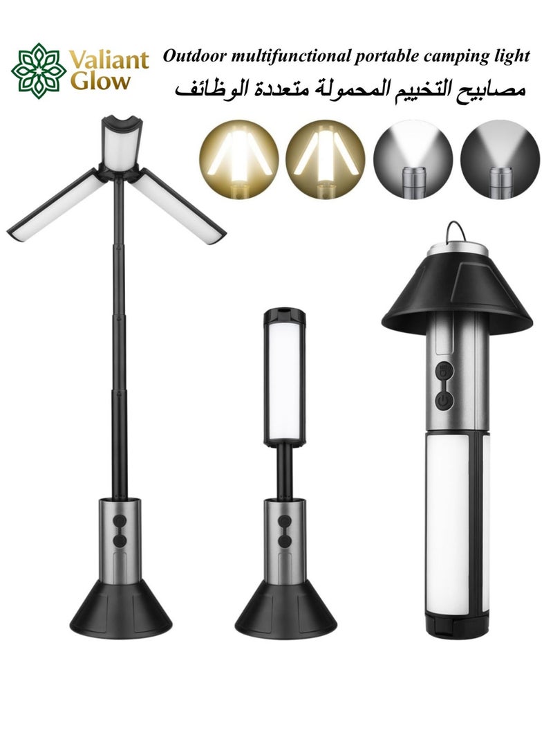 Valiant Glow Portable Telescopic Camping Lantern 4000mAh | Type-C Rechargeable | 2 Brightness Modes & 3 Flashlight Modes | IPX4 Waterproof | Foldable Emergency Light for Camping, Hiking, Home Use - Image 1