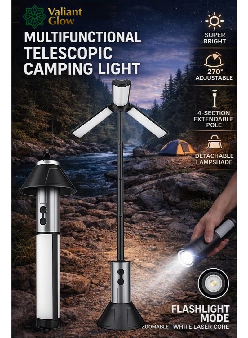 Valiant Glow Portable Telescopic Camping Lantern 4000mAh | Type-C Rechargeable | 2 Brightness Modes & 3 Flashlight Modes | IPX4 Waterproof | Foldable Emergency Light for Camping, Hiking, Home Use - Image 3