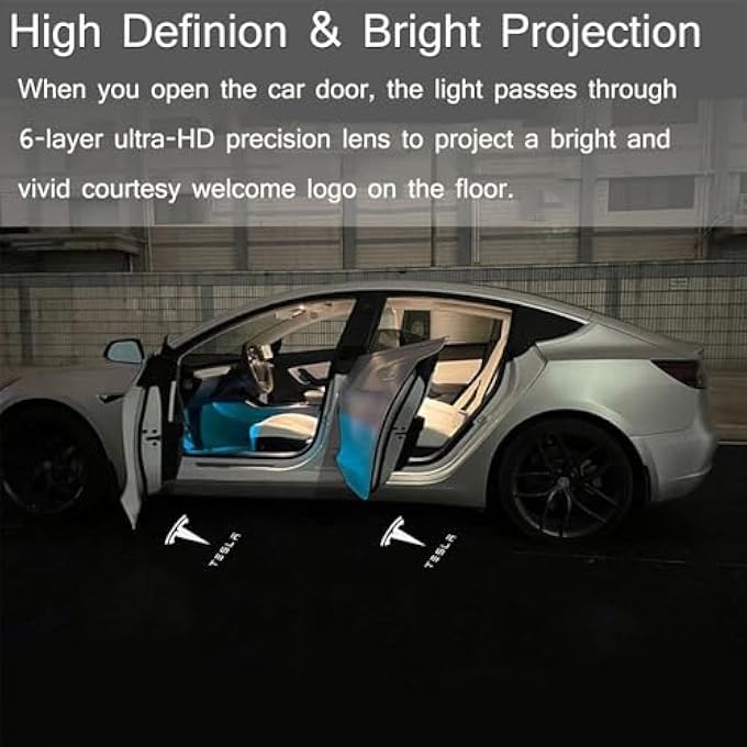 YARDHOBI Car Door Lights Car Door Led Logo Projector Puddle Lights UltraBright Welcome Light 3D Laser Ghost Shadow Light Compatible With For Tesla Model 3 Model S Model Y Model X Accessories 4 Pack - Image 4