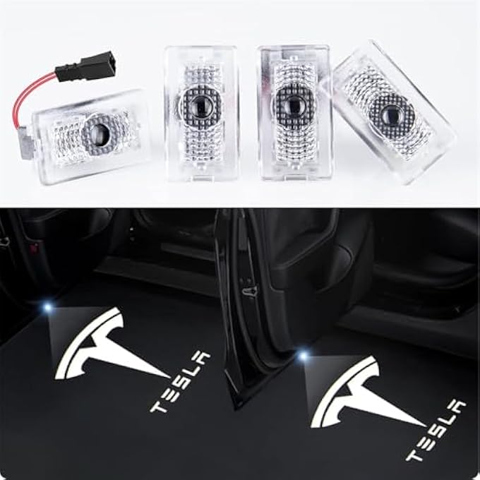 YARDHOBI Car Door Lights Car Door Led Logo Projector Puddle Lights UltraBright Welcome Light 3D Laser Ghost Shadow Light Compatible With For Tesla Model 3 Model S Model Y Model X Accessories 4 Pack - Image 1