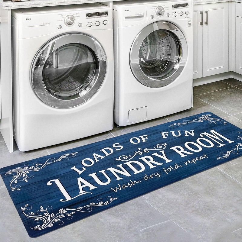 Lansny Laundry Room Rug Runner 20""X60"" Non Slip Waterproof Laundry Mats For Laundry Room Decor Washable Floor Farmhouse Laundry Rug For Mudroom  Washroom  Bathroom  2X5  Navy Blue - Image 1