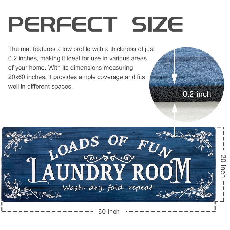 Lansny Laundry Room Rug Runner 20""X60"" Non Slip Waterproof Laundry Mats For Laundry Room Decor Washable Floor Farmhouse Laundry Rug For Mudroom  Washroom  Bathroom  2X5  Navy Blue - Image 4