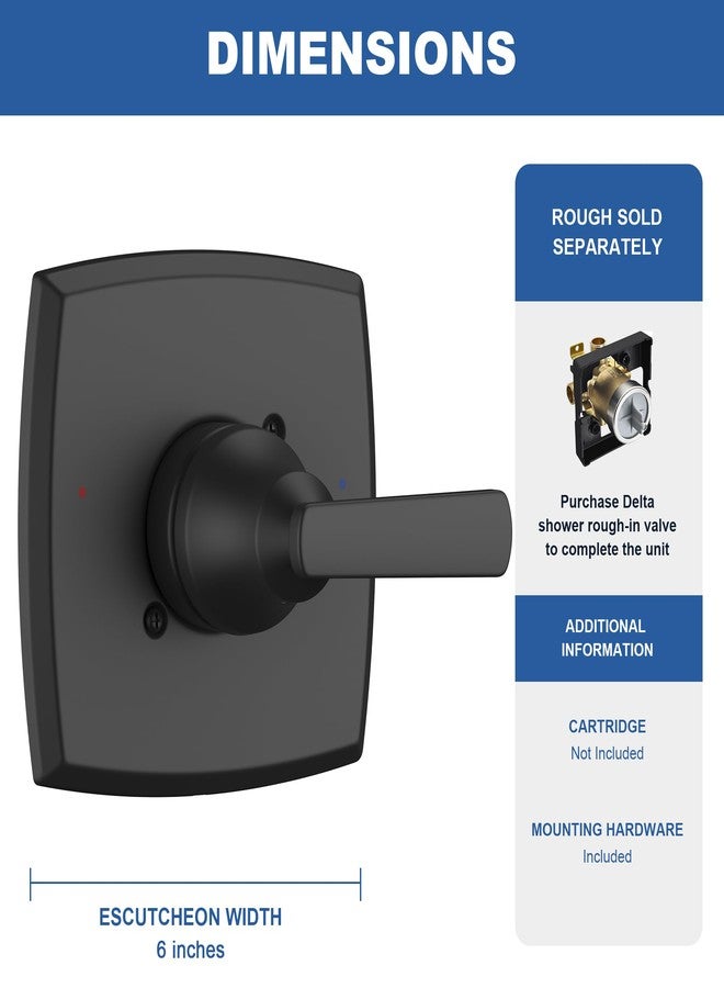 KANDENT Replacement for D Faucet 14 Series Single-Function Shower Valve Trim Kit, Matte Black Shower Trim Kit Shower Handle T14064-BL(Without Cartridge) - Image 4