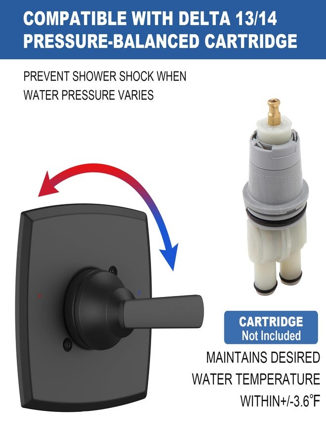 KANDENT Replacement for D Faucet 14 Series Single-Function Shower Valve Trim Kit, Matte Black Shower Trim Kit Shower Handle T14064-BL(Without Cartridge) - Image 3