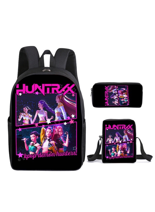 Huntrex Demon Hunters student backpack, crossbody bag and pencil case three-piece set, witch-hunting girl group double-shoulder bag set - Image 1