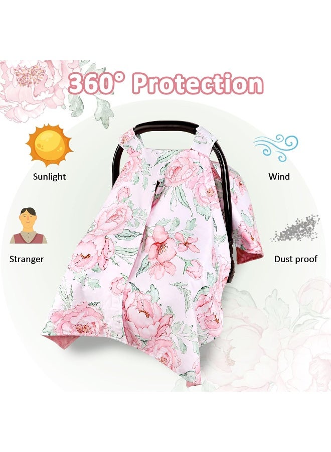 DILIMI Car Seat Cover Baby Girl, Minky Warm Winter Car Seat Covers for Babies, Peekaboo Opening Infant Car Seat Cover, Nursing Cover Carseat Canopy, Pink Flower - Image 2