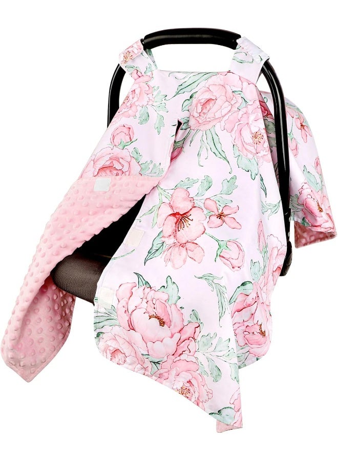 DILIMI Car Seat Cover Baby Girl, Minky Warm Winter Car Seat Covers for Babies, Peekaboo Opening Infant Car Seat Cover, Nursing Cover Carseat Canopy, Pink Flower - Image 1