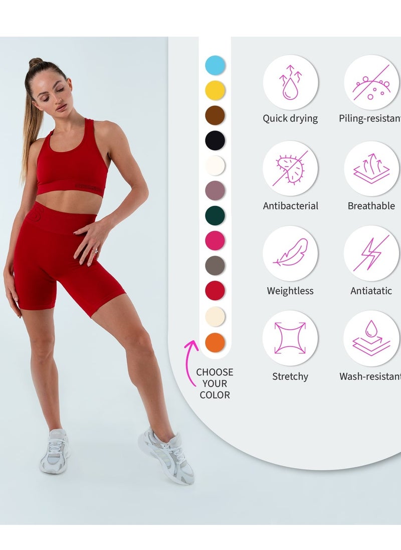 Bernessi Turkiye Nylon High Support Sports Bra for Women Comfortable Ladies Bra Top for Yoga Workout Fitness Gym Running Exercise Dance Athletic Scarlet Red  - Image 5