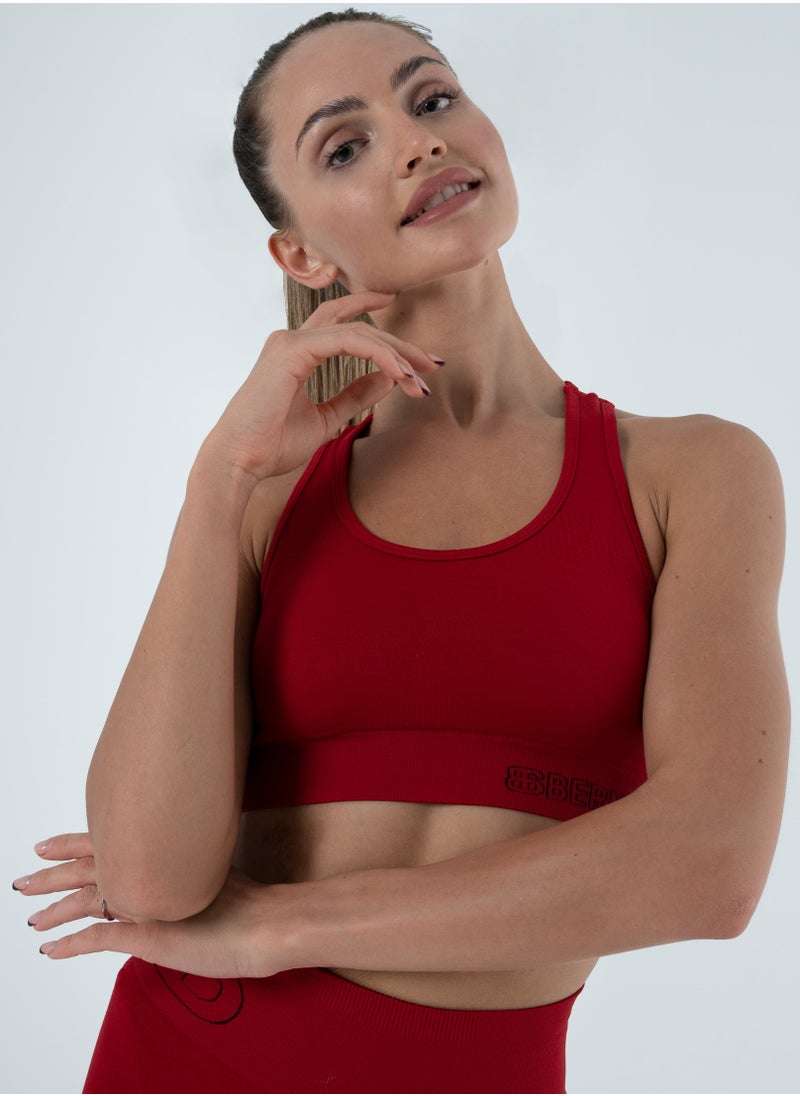 Bernessi Turkiye Nylon High Support Sports Bra for Women Comfortable Ladies Bra Top for Yoga Workout Fitness Gym Running Exercise Dance Athletic Scarlet Red  - Image 1