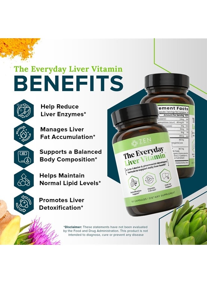 Zen Nutrients - The Everyday Liver Vitamin - Liver Cleanse Detox & Repair with Bergacyn FF, Organic Milk Thistle, Dandelion Root & Artichoke Extract for Liver Health - Fatty Liver Support Supplements - Image 1