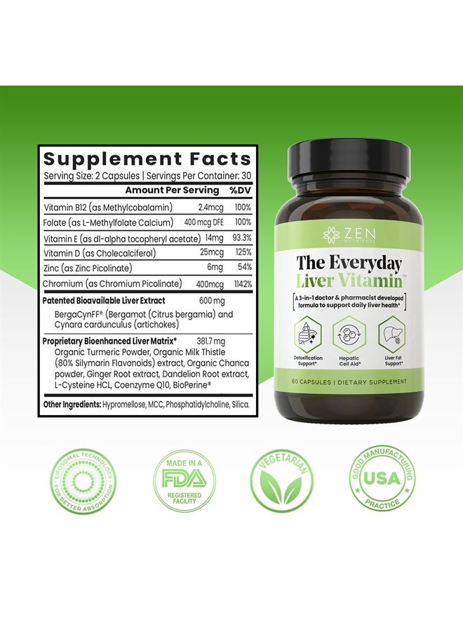 Zen Nutrients - The Everyday Liver Vitamin - Liver Cleanse Detox & Repair with Bergacyn FF, Organic Milk Thistle, Dandelion Root & Artichoke Extract for Liver Health - Fatty Liver Support Supplements - Image 1