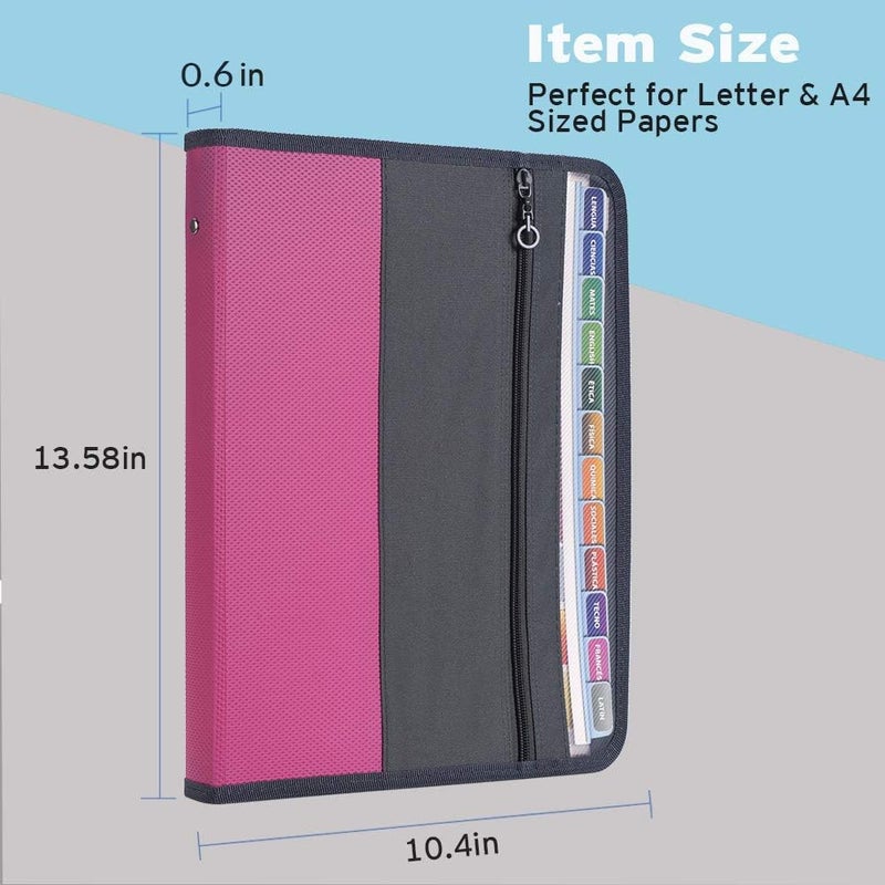 Sooez Accordion File Organizer with Safe Zipper, 12 Pocket Expanding File Folder with Front Pencil Pouch, Portable Monthly Paper Bill Tax Receipt Organizer, School Office Supplies, Letter Size, Pink - Image 5
