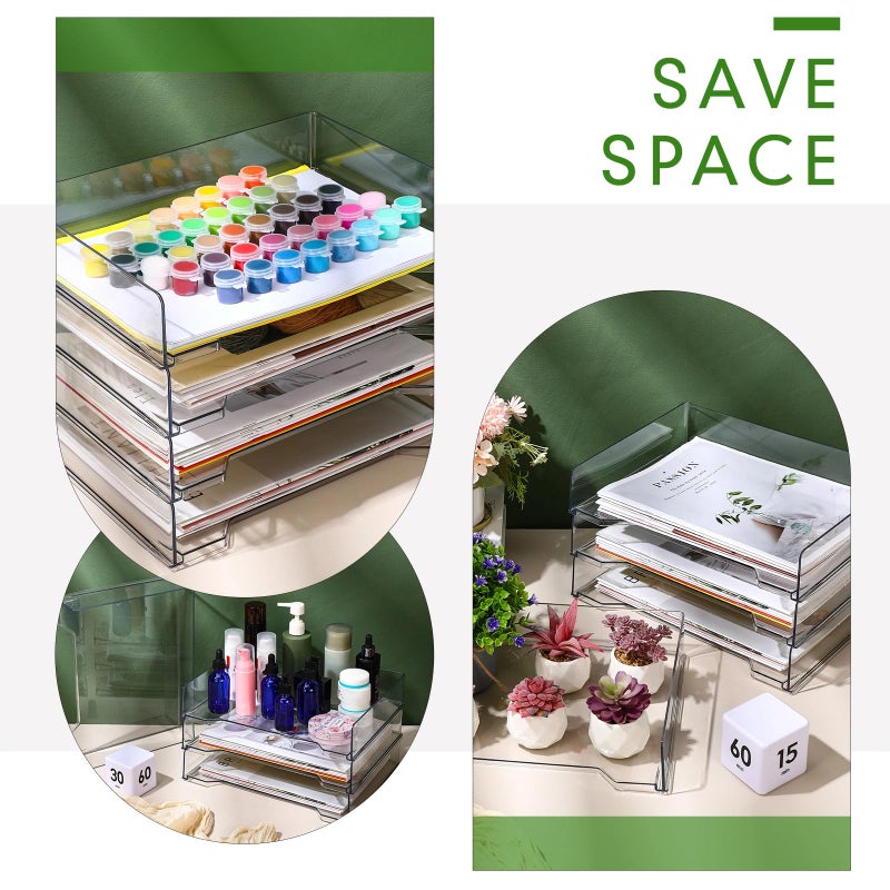 DoubleFill 4 Pcs Stackable Letter Tray Rectangular Plastic Desk Organizer 13 x 9.5 x 2.6 in Paper Holder File Tray Accessories Rack for Desktop Office Desk Drawers (Clear) - Image 5