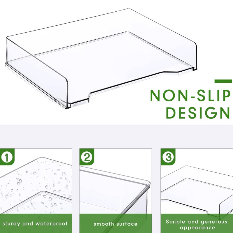 DoubleFill 4 Pcs Stackable Letter Tray Rectangular Plastic Desk Organizer 13 x 9.5 x 2.6 in Paper Holder File Tray Accessories Rack for Desktop Office Desk Drawers (Clear) - Image 3