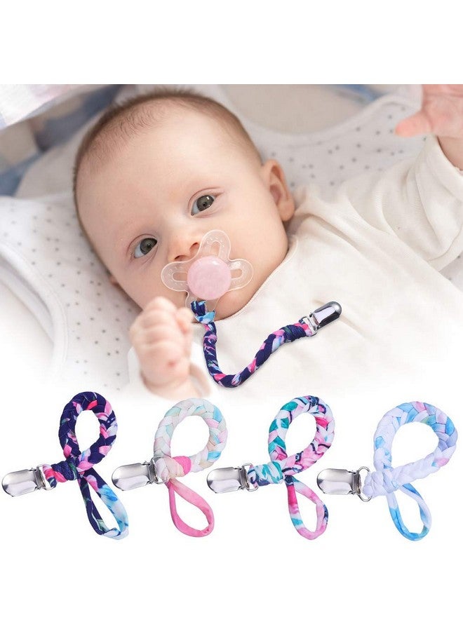 ONWON Onwon 4 Pieces Pacifier Clips for Infant Boys and Girls Universal Pacifier Holder Hand-Made Braided Soothie Leash for All Pacifiers Teething Drool Bibs (Gray, Yellow, White, Blue) - Image 4