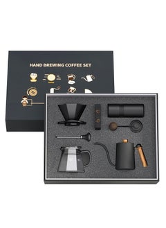 Pour Over Coffee Maker Set,Coffee Kettle,Bean Grinder,Filter Cup,Filter Paper,Cup,Thermometers all in 1 Gift Box Black