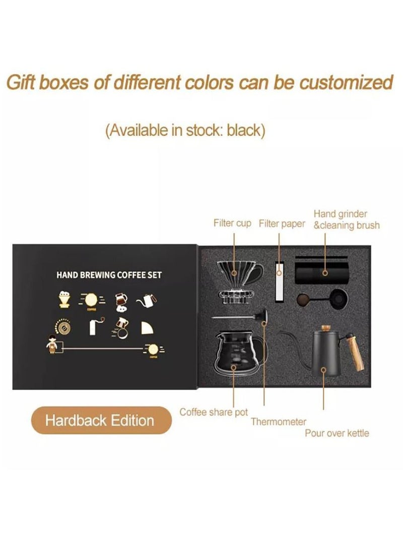 Y&D - Pour Over Coffee Maker Set,Coffee Kettle,Bean Grinder,Filter Cup,Filter Paper,Cup,Thermometers all in 1 Gift Box Black - Image 1