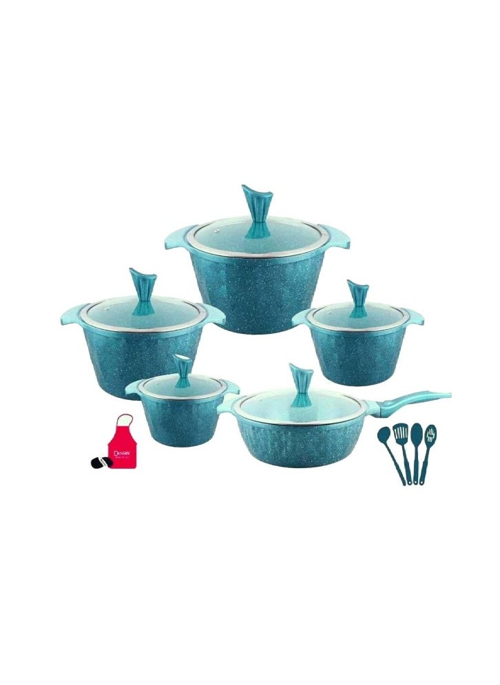 DESSINI - 17-Piece Granite Energy Saving Cookware Set Includes Casserole 1x32, 1x28, 1x24, 1x20cm, 1X28cm Fry Pan with Lid and 7 pcs Cooking Tool - Image 1