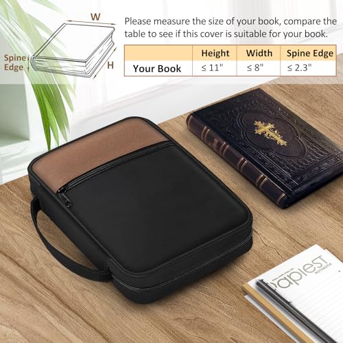 FINPAC Bible Cover, Carrying Book Case Church Bag Bible Protective with Handle and Zippered Pocket, Gift for Mother Lady Women Men, Black & Brown - Image 2