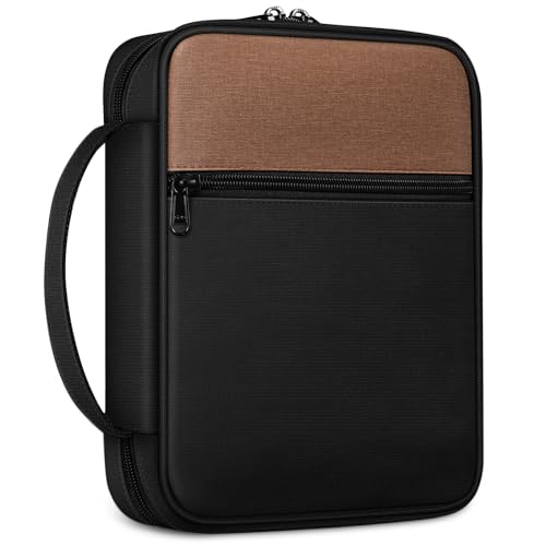 FINPAC Bible Cover, Carrying Book Case Church Bag Bible Protective with Handle and Zippered Pocket, Gift for Mother Lady Women Men, Black & Brown - Image 1