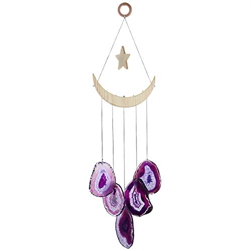 Nupuyai Wind Chimes - Unique Agate Slices Geode Stone Wind Chimes Indoor Outdoor, Healing Stone Windchime Hanging Ornament for Home Garden, 15.7-19.7'', Purple Agate - Image 5