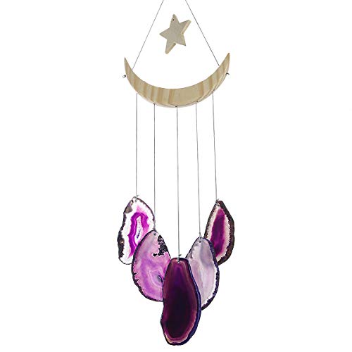 Nupuyai Wind Chimes - Unique Agate Slices Geode Stone Wind Chimes Indoor Outdoor, Healing Stone Windchime Hanging Ornament for Home Garden, 15.7-19.7'', Purple Agate - Image 4