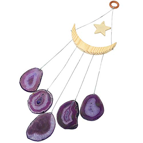Nupuyai Wind Chimes - Unique Agate Slices Geode Stone Wind Chimes Indoor Outdoor, Healing Stone Windchime Hanging Ornament for Home Garden, 15.7-19.7'', Purple Agate - Image 3