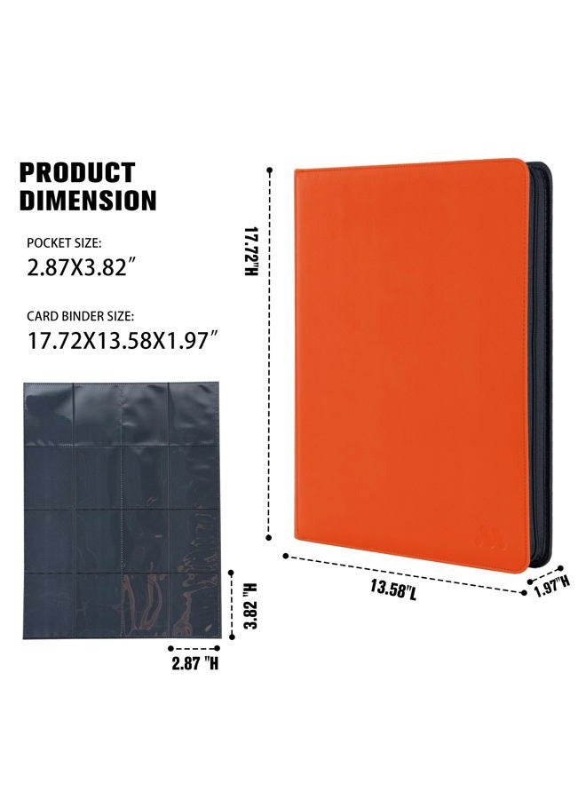 MORABTO Card Binder 16 Pocket,Trading Card Binder Holds up to 1408 Cards with 44 Sleeves,Zipper Card Holder Album Compatible with TCG Card/Game Cards/Sports Card-Orange - Image 2