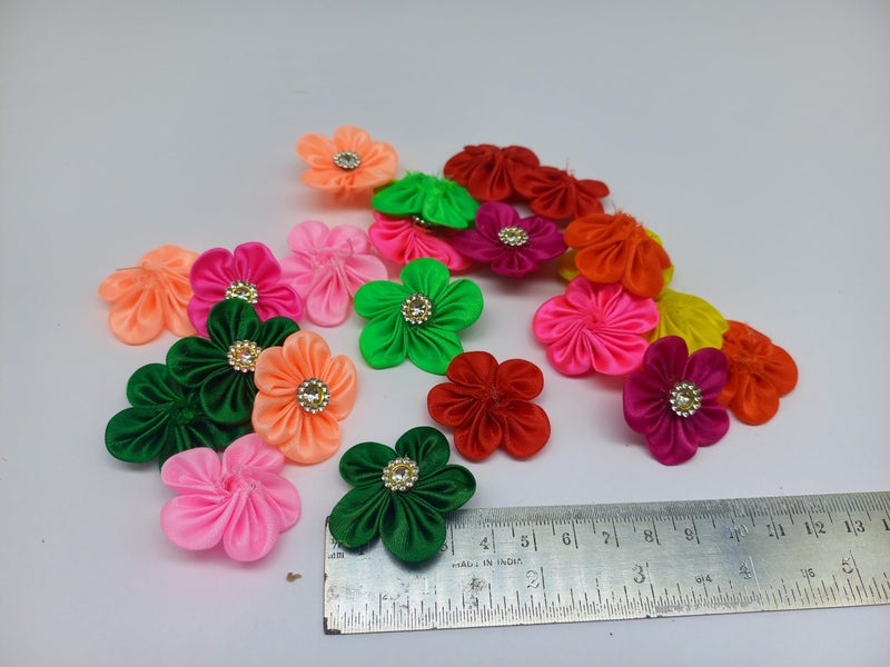 PRANSUNITA Multicolored Stem Less Fabric Flower with Zarkan Stone, Size- 3 cm, Handmade Flowers for Dresses, Gift & Wedding Packaging, Valentine, Radha Krishna & Baby Shower, Pack of 25 pcs - Image 2