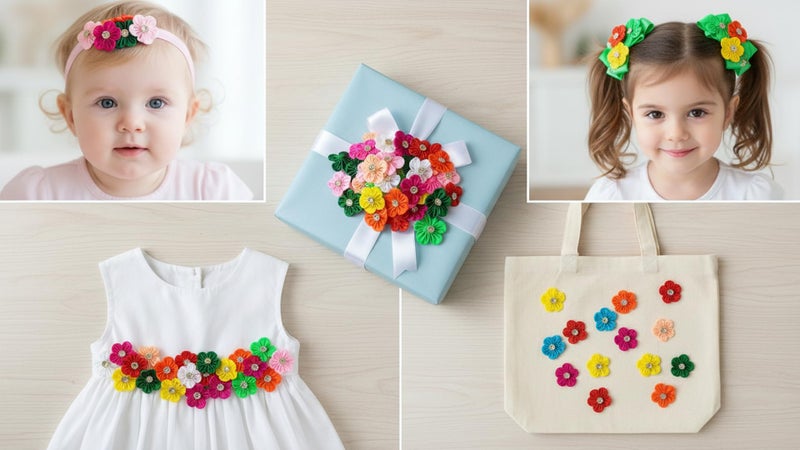 PRANSUNITA Multicolored Stem Less Fabric Flower with Zarkan Stone, Size- 3 cm, Handmade Flowers for Dresses, Gift & Wedding Packaging, Valentine, Radha Krishna & Baby Shower, Pack of 25 pcs - Image 4