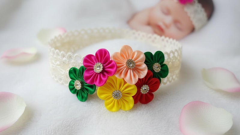 PRANSUNITA Multicolored Stem Less Fabric Flower with Zarkan Stone, Size- 3 cm, Handmade Flowers for Dresses, Gift & Wedding Packaging, Valentine, Radha Krishna & Baby Shower, Pack of 25 pcs - Image 3
