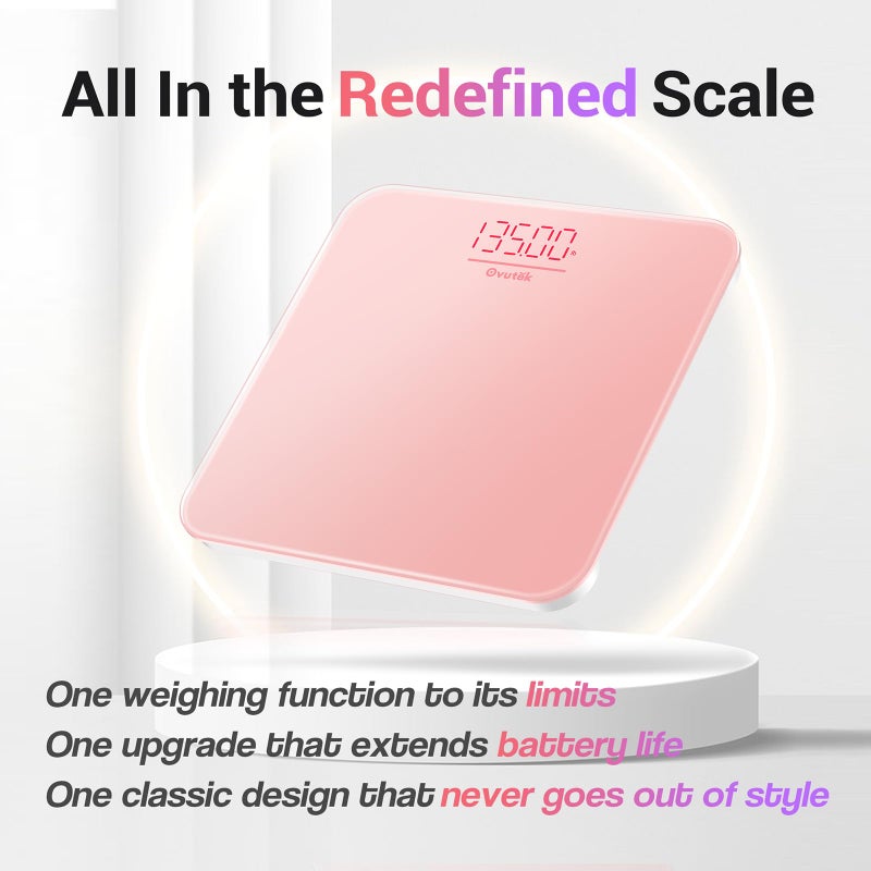 Ovutek Bathroom Scale for Body Weight, Highly Accurate Digital Weighing Machine for People, Upgraded Batteries Included, Compact Size, LED Display, High Standards Sturdy Tempered Glass, 400lb, Pink - Image 2