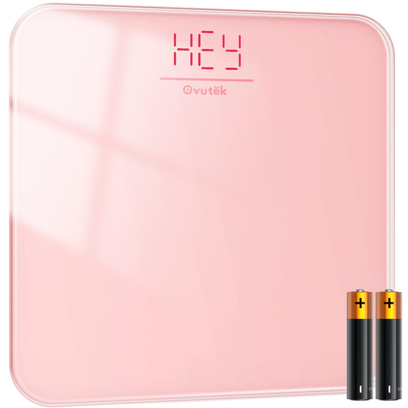 Ovutek Bathroom Scale for Body Weight, Highly Accurate Digital Weighing Machine for People, Upgraded Batteries Included, Compact Size, LED Display, High Standards Sturdy Tempered Glass, 400lb, Pink - Image 1