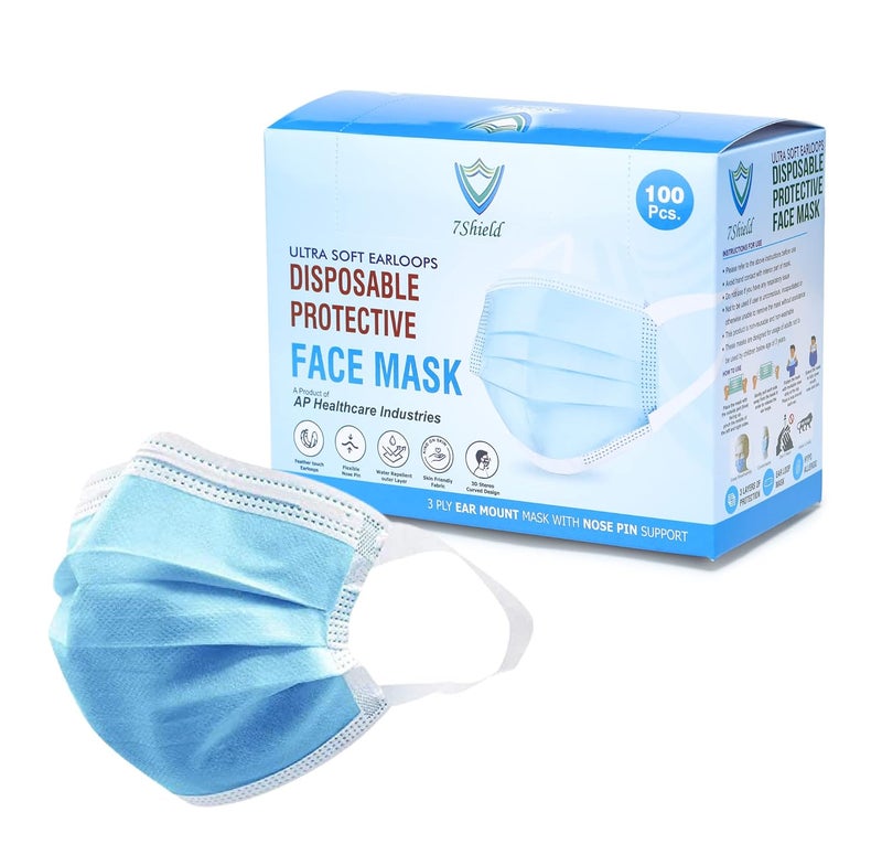 7Shield Unisex 3Ply Non-Woven Fabric Mask With Ultra Soft Fabric Wide Ear Loop Inbuilt Plastic Nose Wire Iso And Ce Certified - Image 1