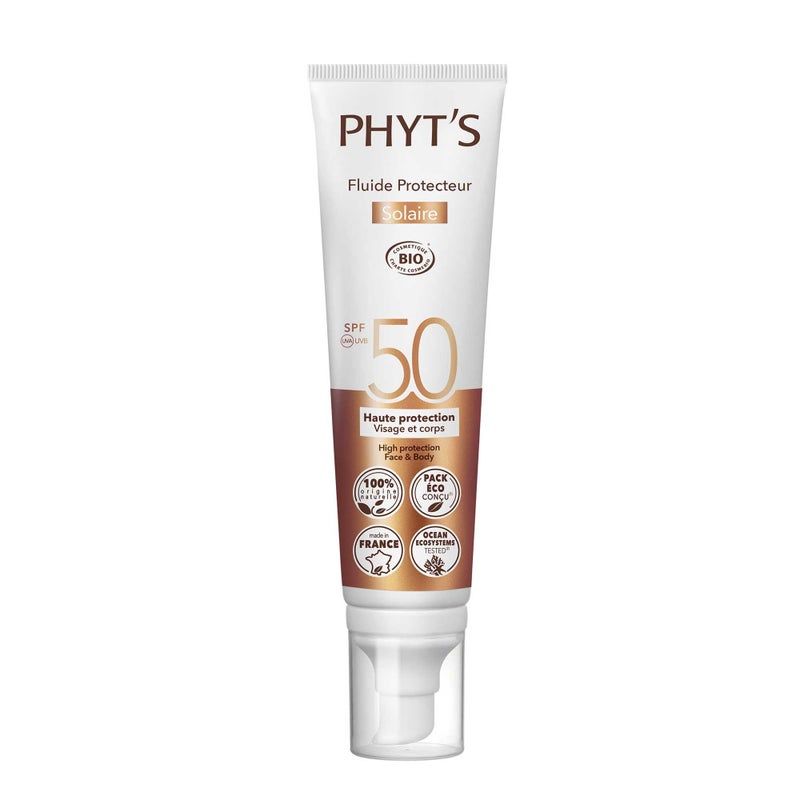 PHYT'S Phyts Sun Protective Fluid SPF 50 - Mineral Sunscreen for Face with Vitamin E and Shea Butter - Coconut Vanilla Scent - Non-Sticky Texture - 3.3 oz 