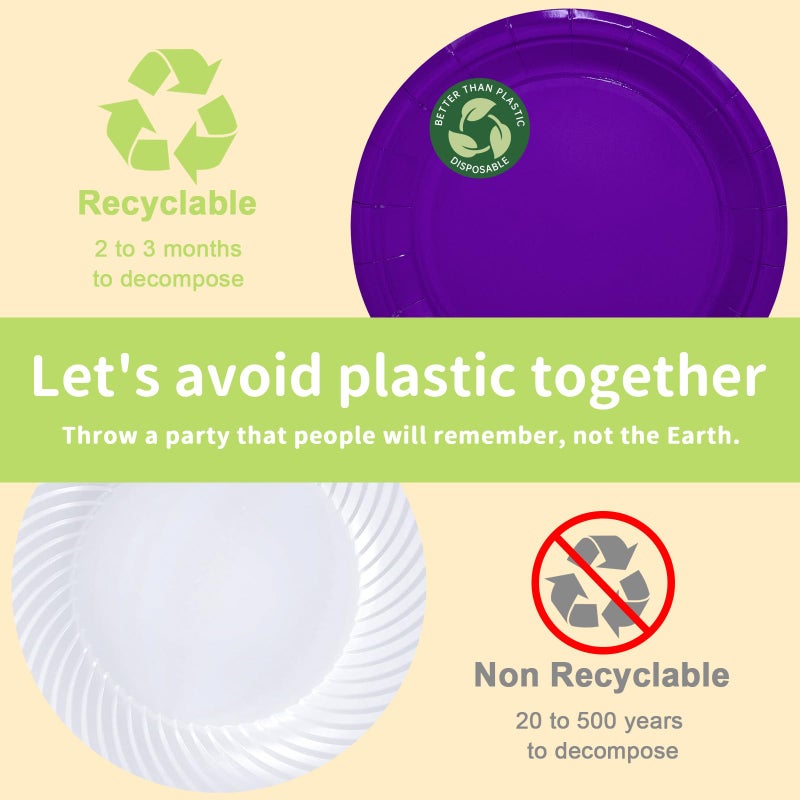 LANLISA 50 Purple Paper Plates Disposable Set Includes 25-9"" & 25-7"" Disposable Dessert Cake Paper Plates for Party Supplies - Image 4