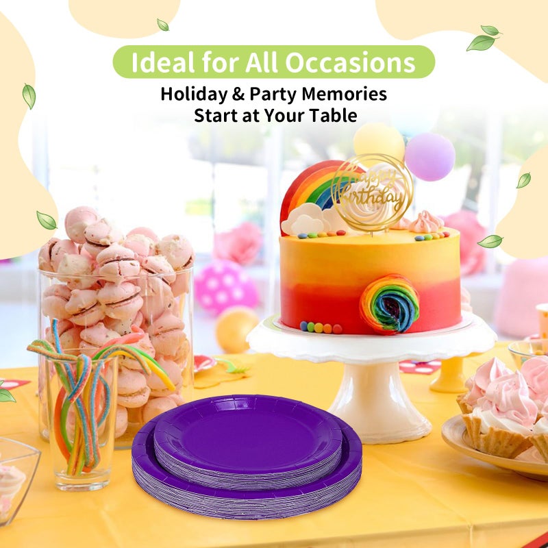 LANLISA 50 Purple Paper Plates Disposable Set Includes 25-9"" & 25-7"" Disposable Dessert Cake Paper Plates for Party Supplies - Image 2