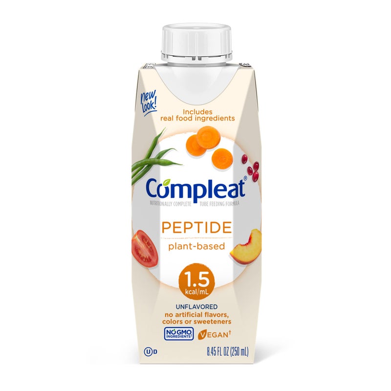 Compleat Peptide 250mL Plant Based Nutritionally Complete Tube Feeding Formula Unflavored 24 Pack