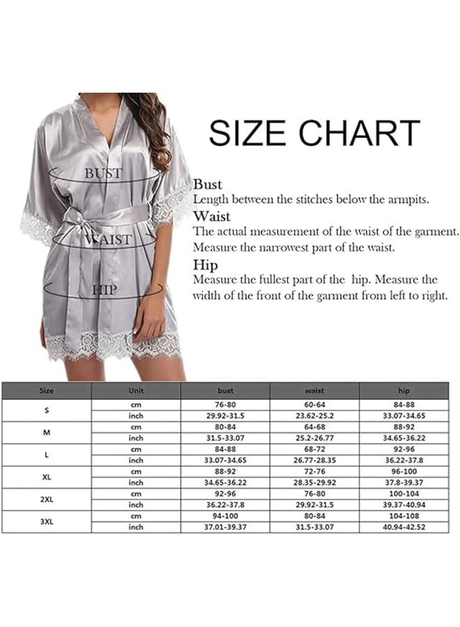 MARGOUN 2 Pack Large Size Women Satin Robe Belted Silky Robe Sleepwear Bridal Robe Kimono Lace Sleeve Nightgown /L(bust:84-88/waist:68-72) - Image 2