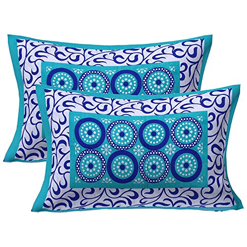 ART WORLD Double Bed Sheet with Pillow Covers Pure Cotton Rajasthani Jaipuri Traditional Printed Bed Cover ( Queen Size, Blue,Polka Dots) - Image 5