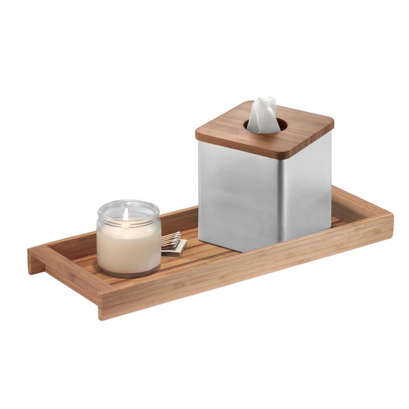 IDesign iDesign Formbu Wood Tabletop Storage Tray Wooden Organizer for Tissues Candles Soap Hand Towels Toilet Paper Natural Bamboo 61 x 16 x 12