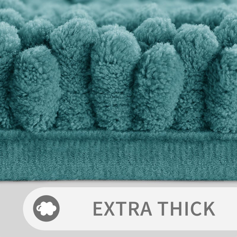 Yimobra Washable Bathroom Rugs Sets 2 Piece  Non Slip and Absorbent Toilet Mat  Quick Dry  Luxury Microfiber Chenille Plush Fluffy Contour Bath Rugs for Toilet Base (Green Blue  20 "" x 32 ""+20 "" x 24 "") - Image 3