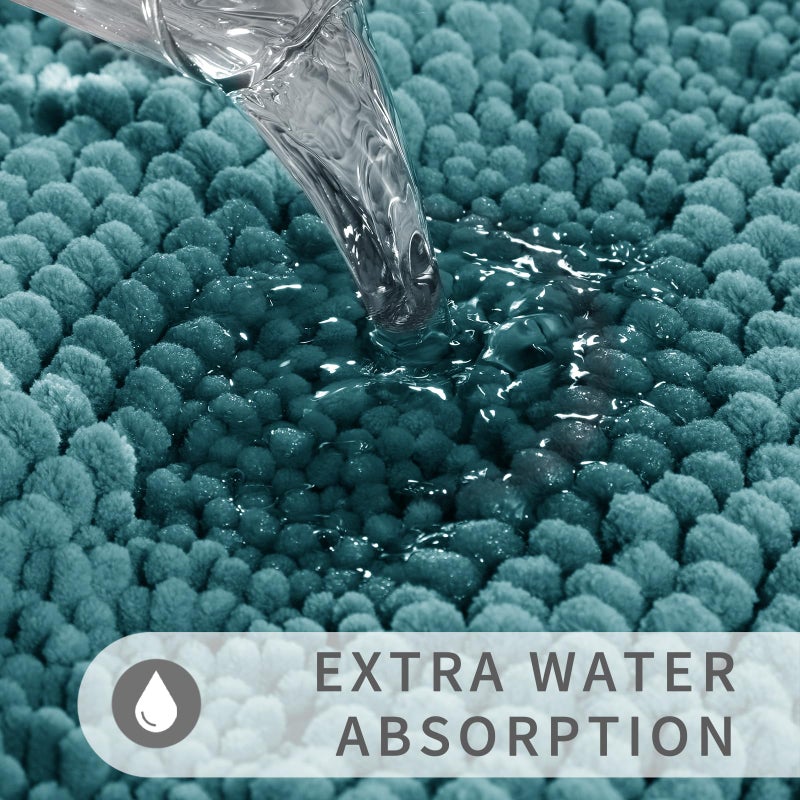 Yimobra Washable Bathroom Rugs Sets 2 Piece  Non Slip and Absorbent Toilet Mat  Quick Dry  Luxury Microfiber Chenille Plush Fluffy Contour Bath Rugs for Toilet Base (Green Blue  20 "" x 32 ""+20 "" x 24 "") - Image 5