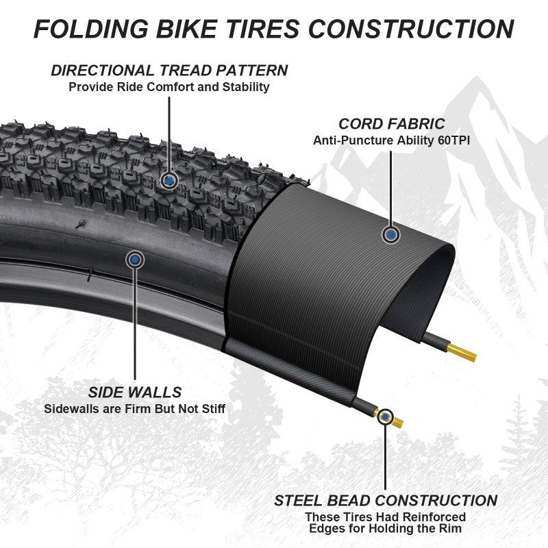 Hapleby 2PCS Premium Folding Bike Tires 26x1.95 Inch (50-559mm), Replacement Mountain Bike Tires 60 TPI Puncture-Resistant, Came with 2PCS Tire levers - Image 4