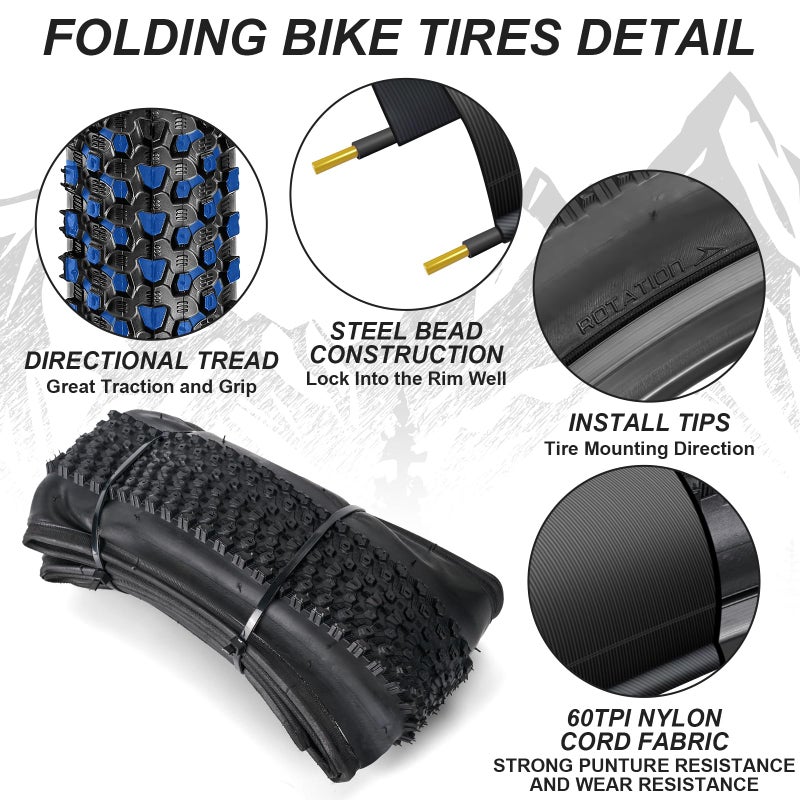 Hapleby 2PCS Premium Folding Bike Tires 26x1.95 Inch (50-559mm), Replacement Mountain Bike Tires 60 TPI Puncture-Resistant, Came with 2PCS Tire levers - Image 2