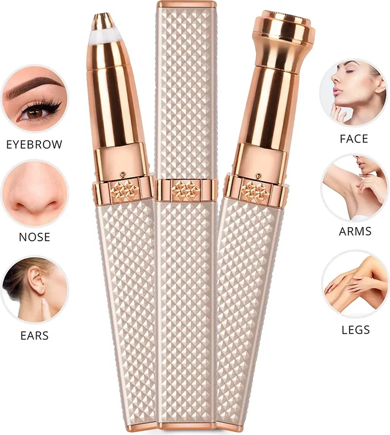 Mobee Luxury Women's Feather Epilation and Shaver with 2 Heads Rechargeable Eyebrow Mustache Facial Hair Removal Device