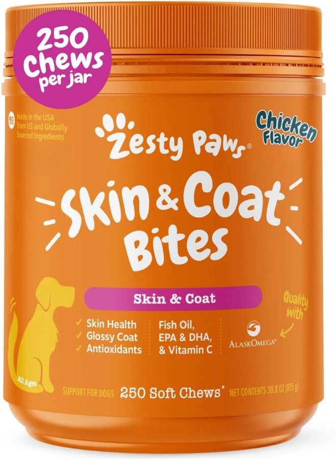 Zesty Paws Omega 3 Fish Oil for Dogs - Zesty Paw Dog Vitamins and Supplements for Hip, Joint & Skin, Chicken (250 Chews) - Image 1