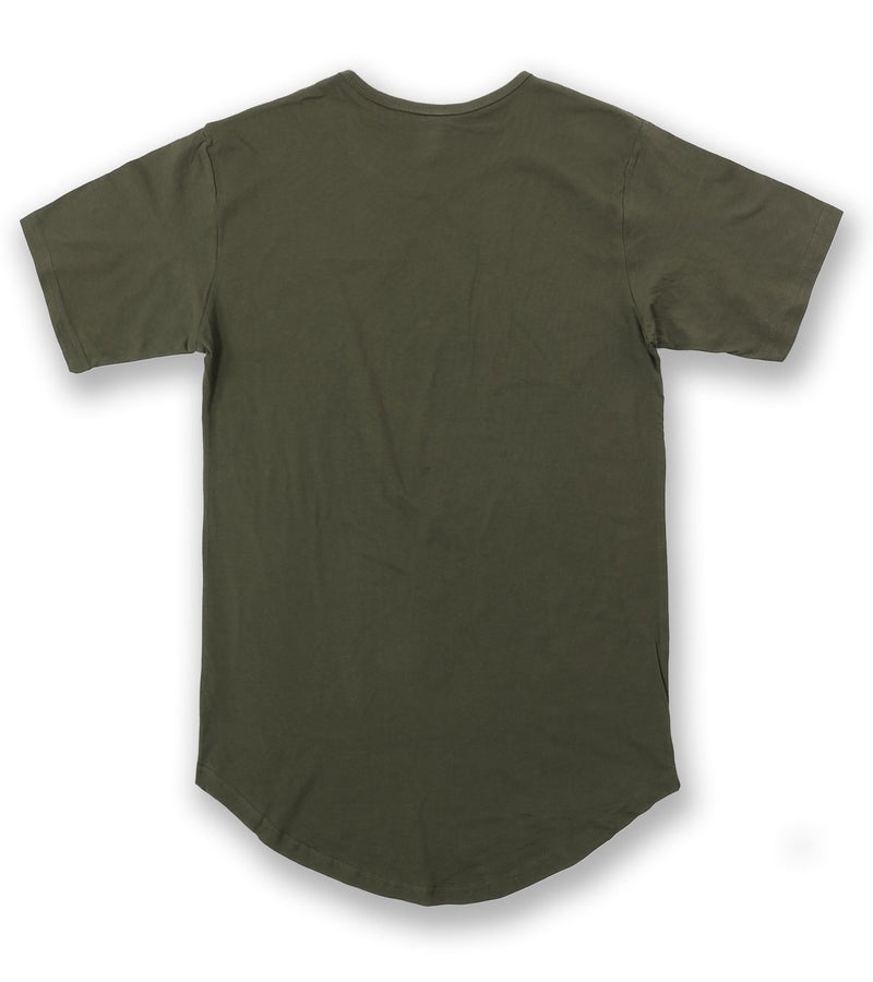 JD Apparel Men’s Hip Hop Longline Tee – Curved Hem Cotton T-Shirt, Military Green, Small - Image 2
